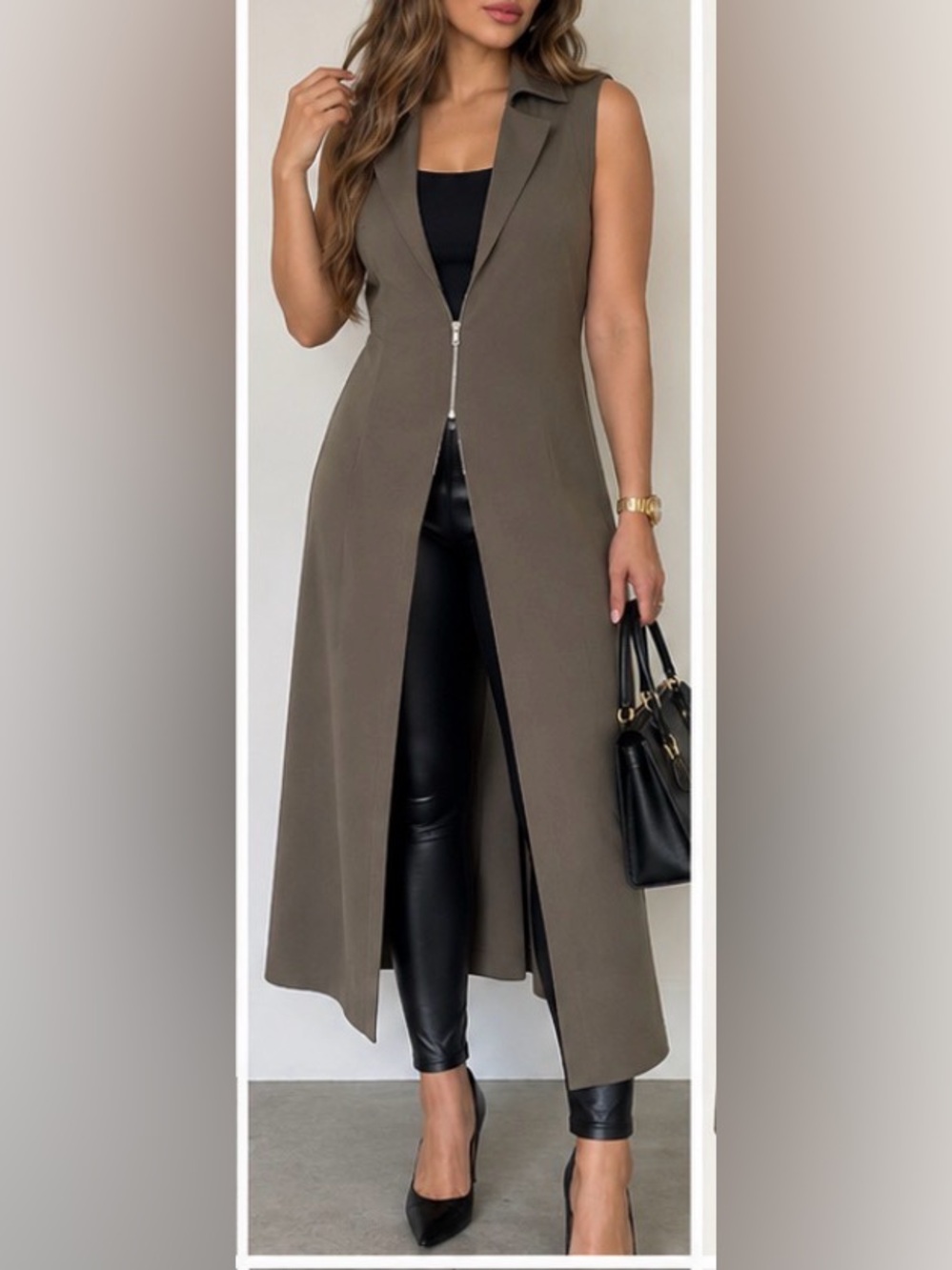 bebe Olive Green Sleeveless Zip-Front Collared Midi Dress